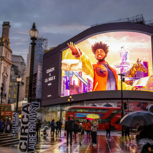 Coach has brought its Lil Nas X ‘Courage to Be Real’ campaign to London, unveiling a 3D billboard in Piccadilly Circus.