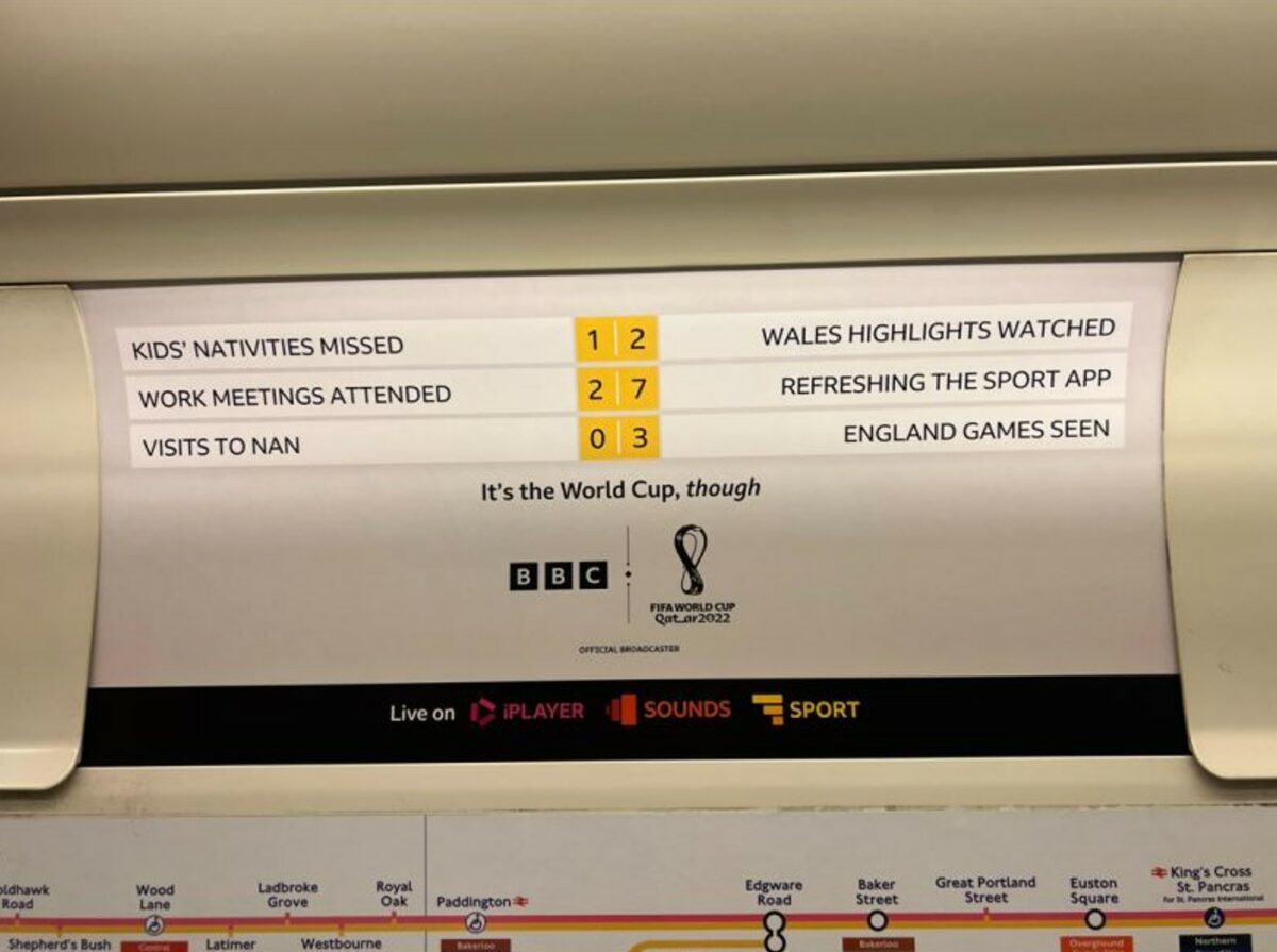 A BBC out-of-home (OOH) advertisement has been criticised for encouraging a "culture of football before family" amid reports that domestic abuse increases when sports tournaments take place.