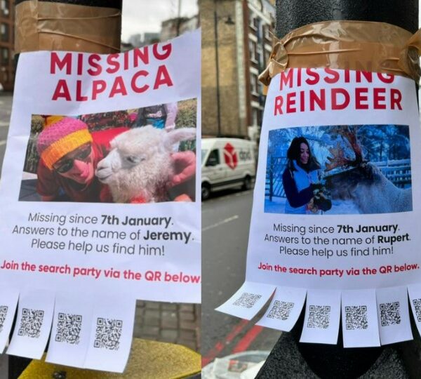 An alpaca, monkey and reindeer have all gone missing across the capital ... or so says a guerrilla campaign from travel brand WeRoad.