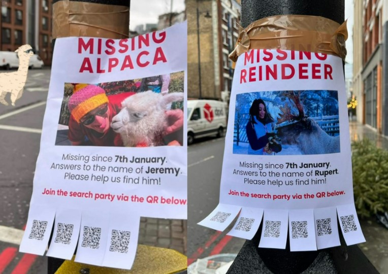 An alpaca, monkey and reindeer have all gone missing across the capital ... or so says a guerrilla campaign from travel brand WeRoad.