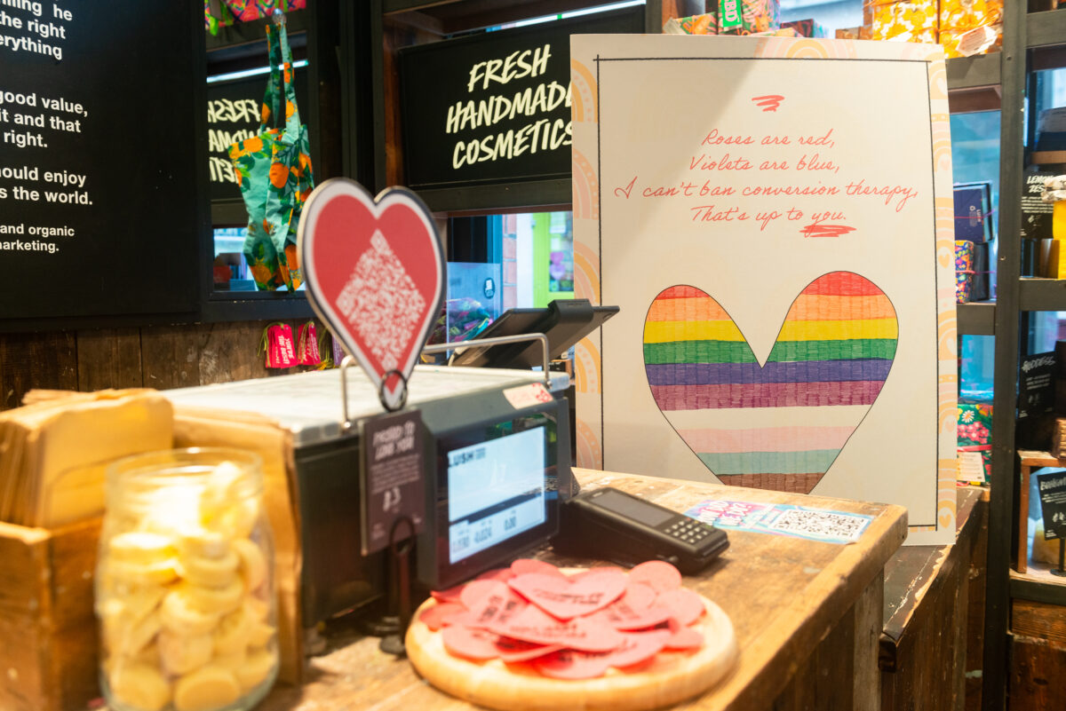 As part of Valentine's Day, Lush has partnered with Galop to call on the government to fully protect LGBT+ people from 'conversion therapy'.