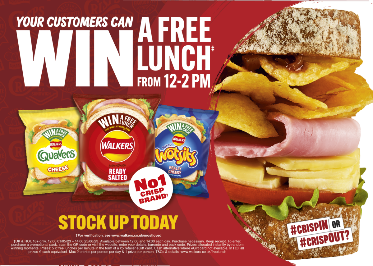 Walkers' new on-pack promotion will give the nation the chance to win a free lunch every minute between 12-2pm.
