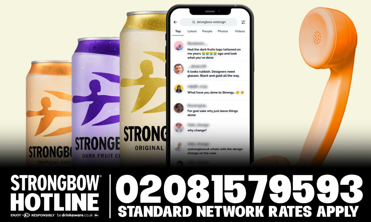 Strongbow has unveiled a tongue-in-cheek phone hotline service to help 'superfans' come to terms with the brand's recent 'modern makeover'.