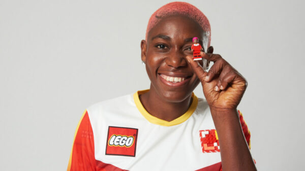 Lego has released a new play set featuring iconic footballers, such as Asisat Oshoala - pictured here with her new minifigure