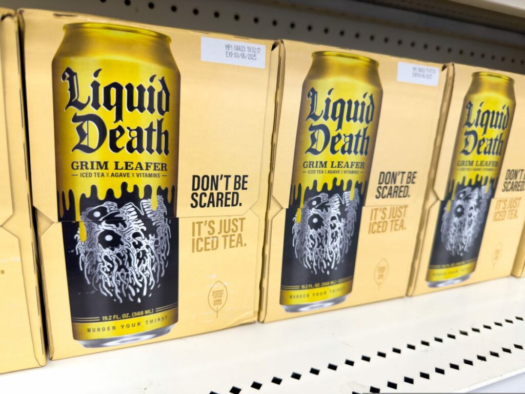 Liquid Death beer cans debuted here