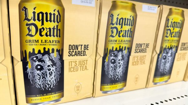 Liquid Death beer cans debuted here