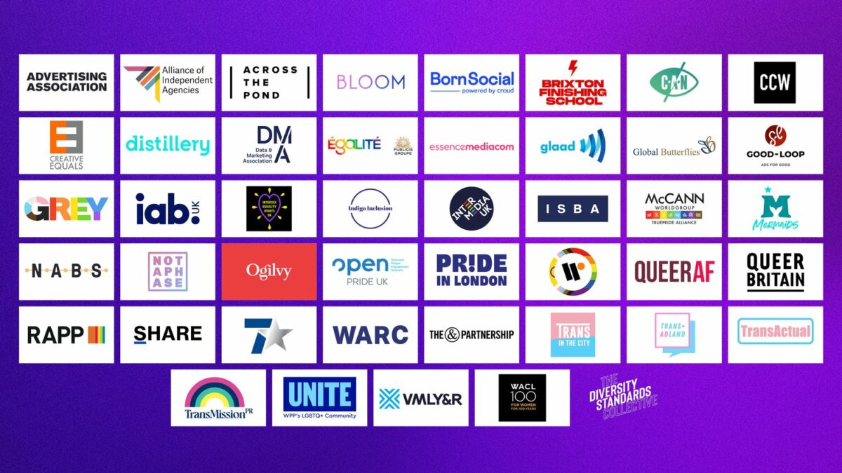 Outvertising lists logos of brands and agencies supporting their call for companies to stand behind Pride