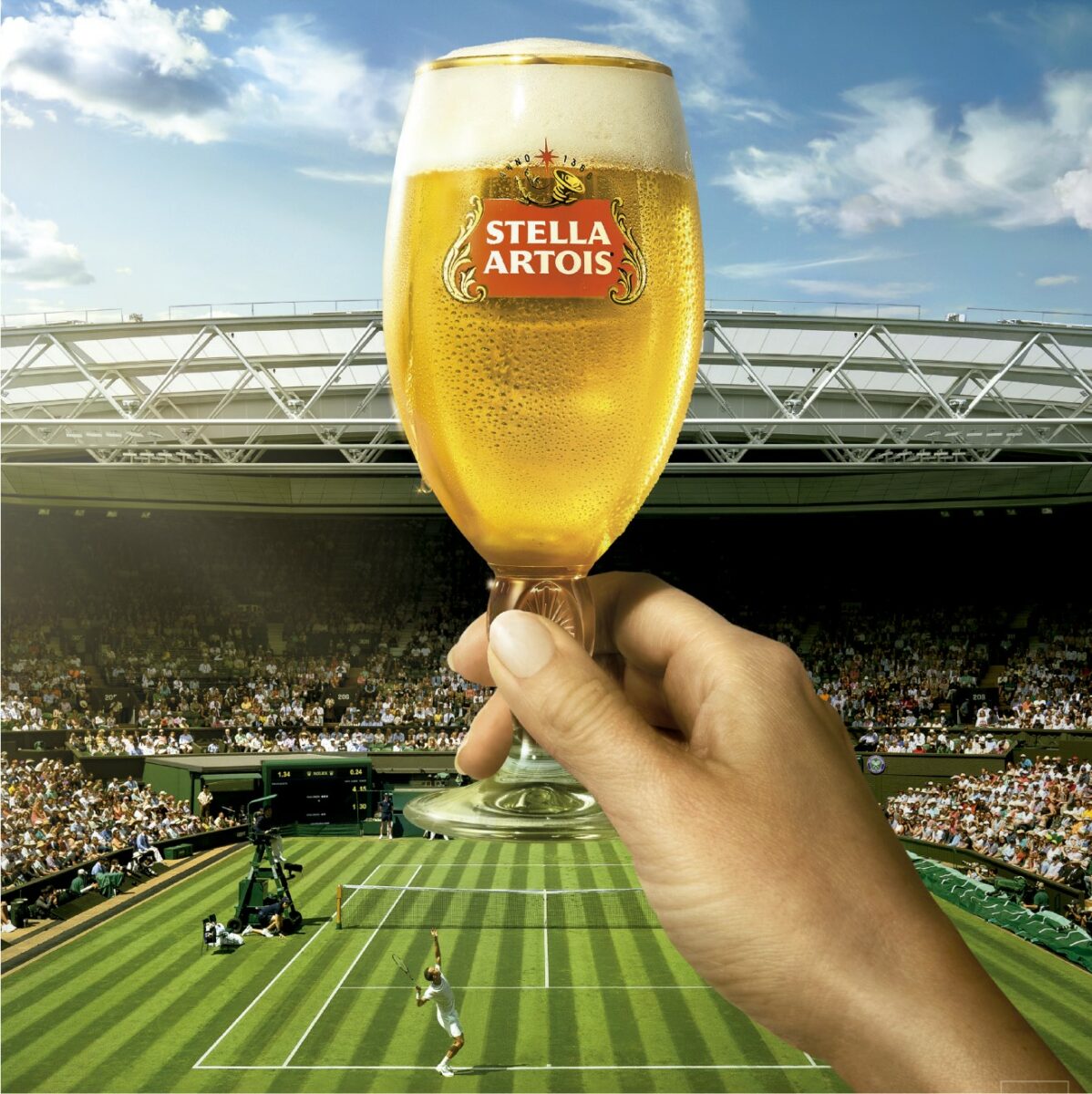 Depicting a glass of Stella Artois beer - named the official beer partner for this year's upcoming Wimbledon competition.