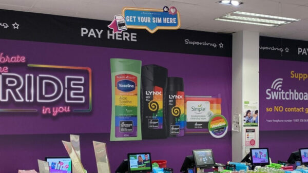 Unilever has partnered with Superdrug and LGBTQ+ charity Switchboard for pride month campaign - here showing a store interior makeover