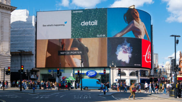 A photo showing an OOH campaign, billboards in central London