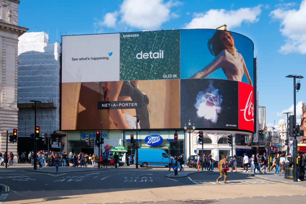 A photo showing an OOH campaign, billboards in central London