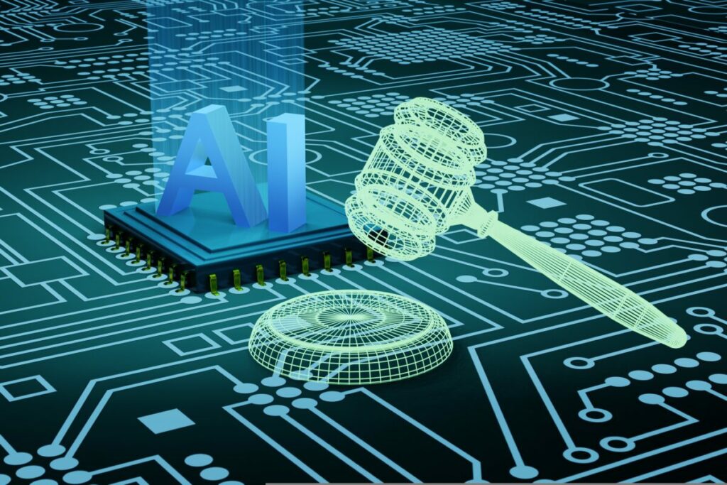 Purpose-driven strategic and creative agency GOOD has published an AI Charter to promote the fair and ethical use of Artificial Intelligence in agencies, depicted here as a gavel ruling on the text 'AI'
