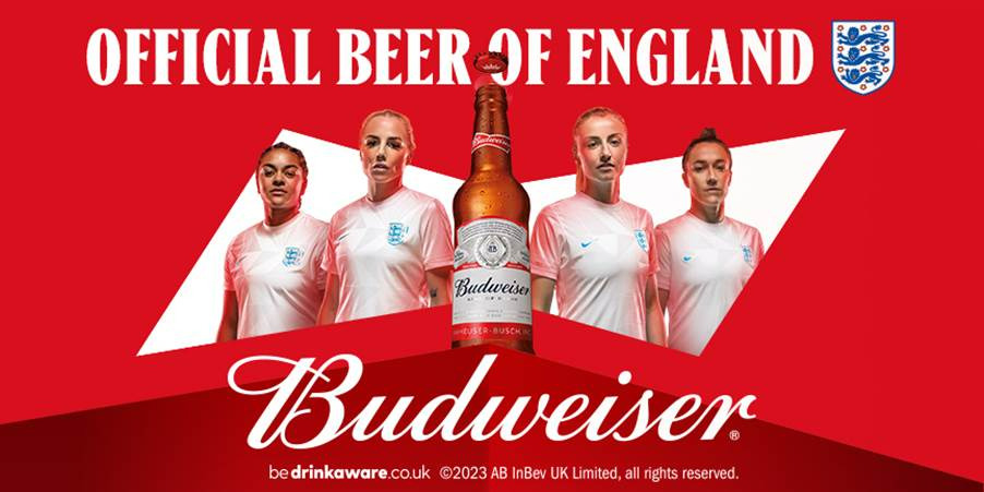 Budweiser, the Belgium beer brand, is marking its fourth year as the official sponsor of the England Woman's football team with a celebratory Off-Trade campaign, depicted here