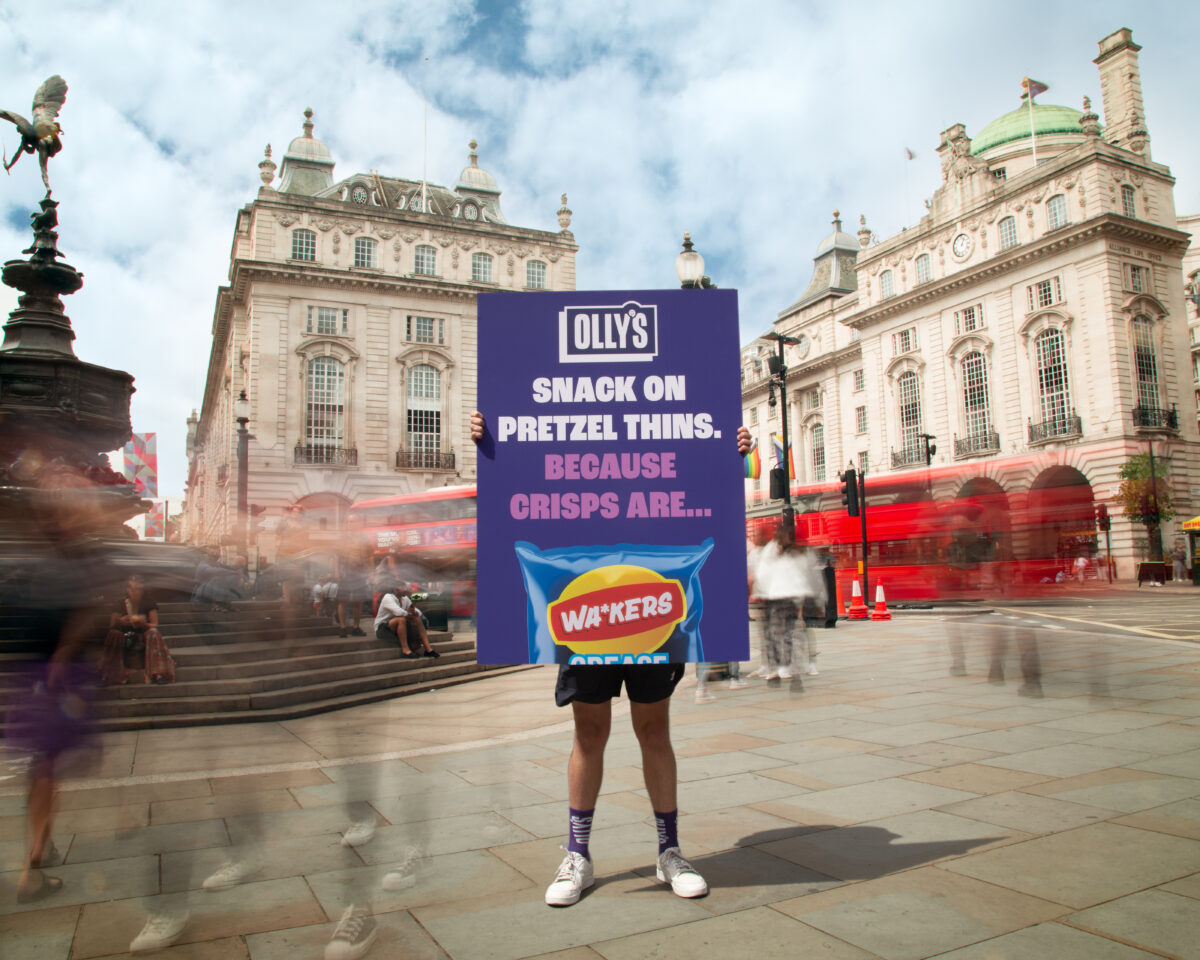 London-based snack brand Olly's has staged a 'war' against the competitive crisp brand, Walkers, calling them 'Wa*kers' in their latest campaign, depicted here.