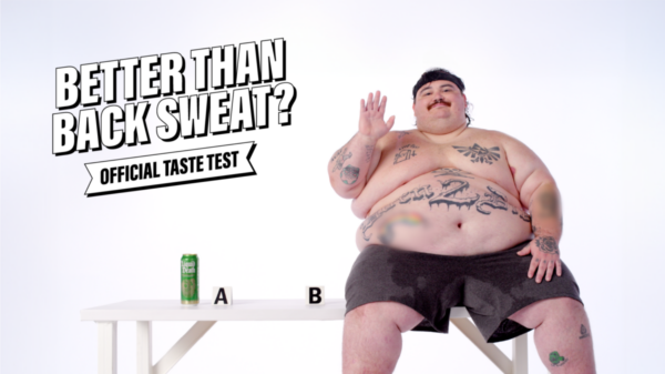 Liquid Death, the canned water brand, is once again embracing controversy by conducting a blind taste test between their soft drink and back sweat, depicted here.