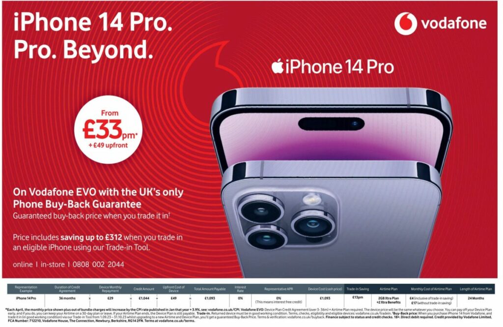 The Advertising Standards Authority (ASA) has banned a Vodafone advert over a misleading claim that the telecom firm was 'The UK’s only Guaranteed Phone Buy-Back' company, depicted here