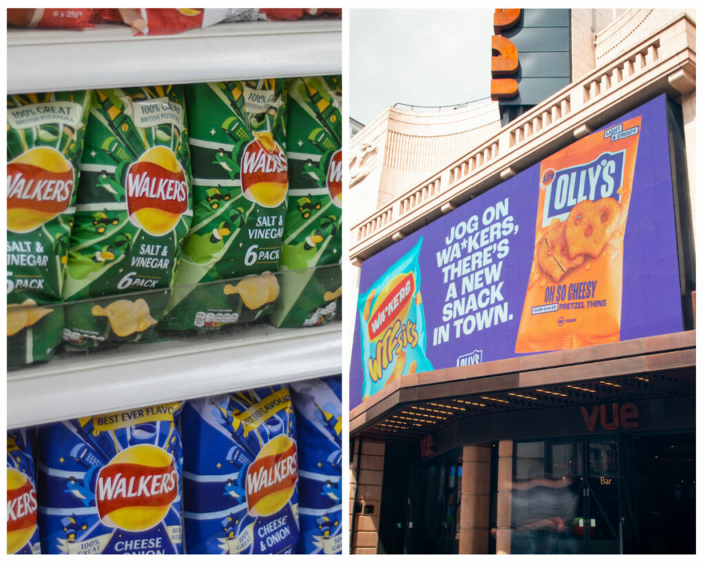 Walkers have sent a cease and desist letter to London-based snack brand, Olly's following a PR billboard stunt that saw the rival company poke fun at the crisp industry giant, depicted here