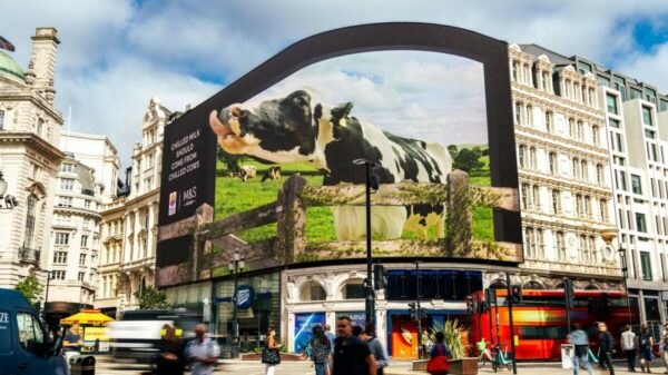 M&S has launched the world's first ever live-action 'in camera' 3D digital out-of-home billboard with its 'Chilled Cows, Chilled Milk' campaign, here depicting Daisy the cow.