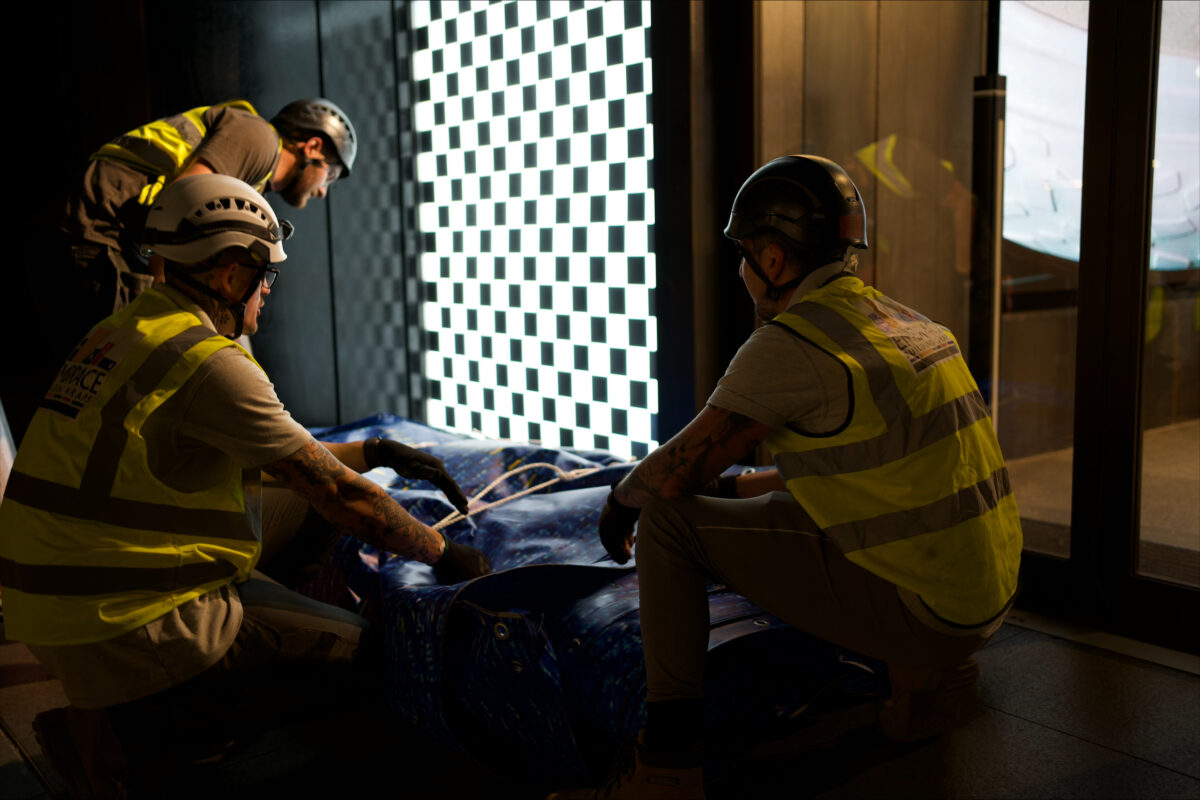 IKEA UK has unveiled an enormous version of its iconic big blue tote bag in a celebratory new campaign marking the presence of the furniture retailer's new store in Oxford Street. here depicting worker's installing the campaign overnight.