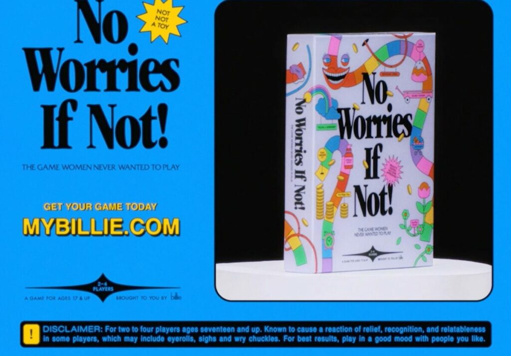 Body care brand Billie mocks society's double standards for women in a satirical board game campaign, 'No Worries If Not', depicted here.
