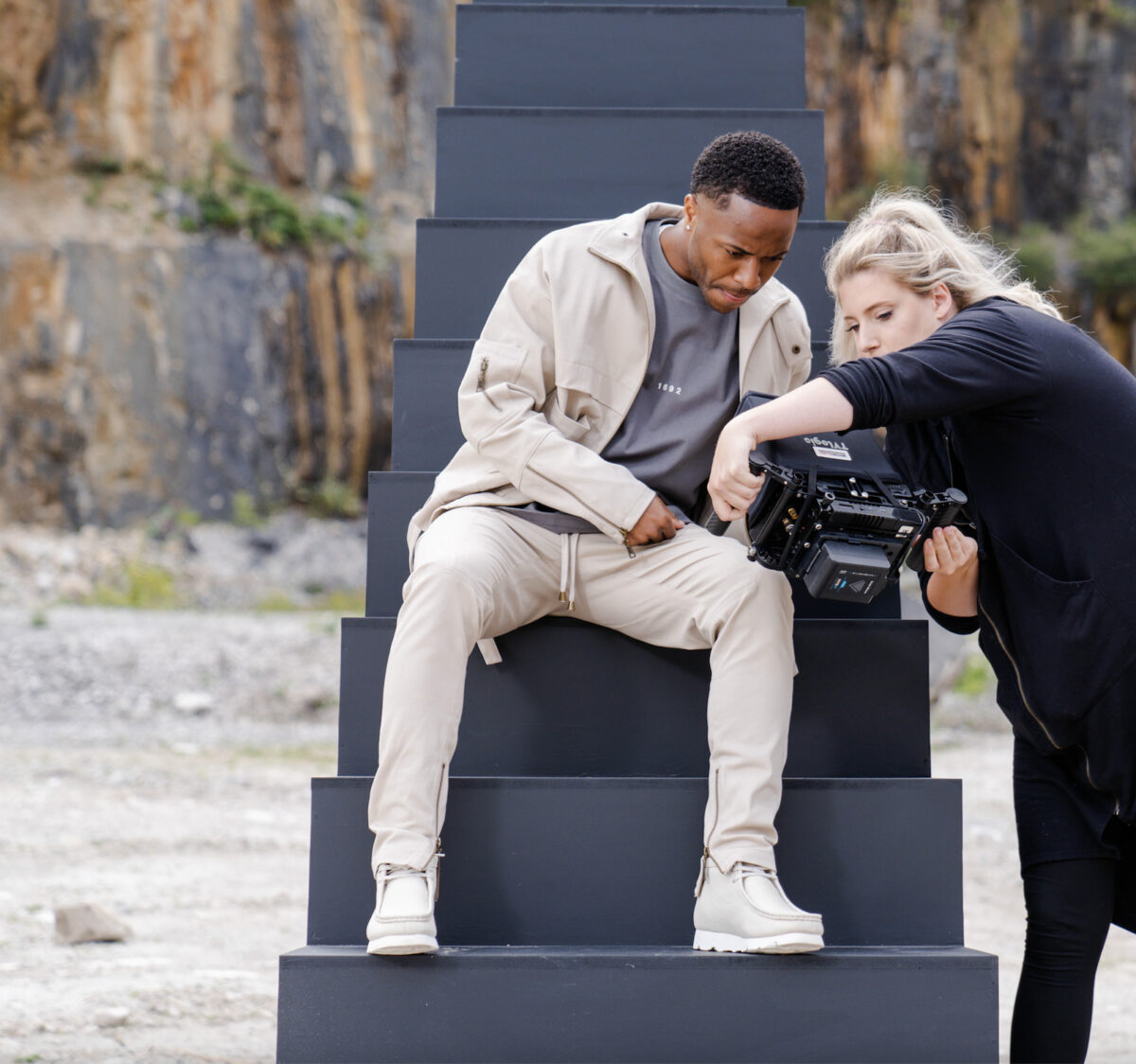 England football star Raheem Sterling has teamed up with music video director Carly Cussen to kick-start a new creative agency, Playmaker Films, depicted here.