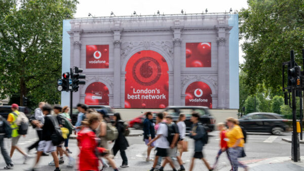 Vodafone has celebrated winning the Best in London Network award with an impressive out-of-home (OOH) wrap of Marble Arch, depicted here