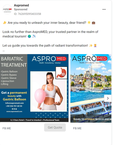 The ASA has banned three Turkish clinics advertising 'exploitative' adverts promoting 'trivialised' yet permanent invasive surgical procedures, here depicting one of the ads