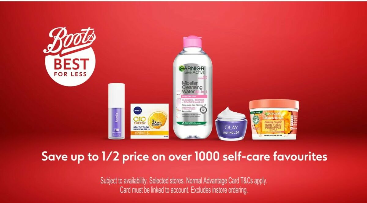 Health and beauty retailer Boots is highlighting the three big ways to save with an advantage card in a new value campaign, 'Best for Less', depicted here