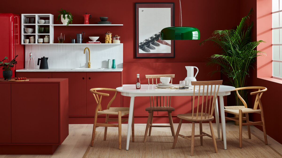 Heinz has teamed up with paint brand Lick to unveil a limited-edition paint colour inspired by the condiments brand's iconic Tomato Ketchup, depicted here in a home setting with various items coloured the same iconic red colour