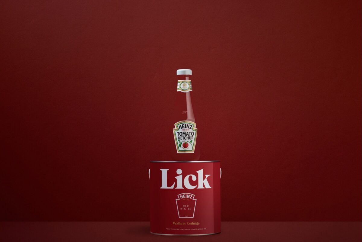 Heinz has teamed up with paint brand Lick to unveil a limited-edition paint colour inspired by the condiments brand's iconic Tomato Ketchup, depicted here.