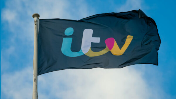 ITV boss Dame Carolyn McCall has blamed the government's lack of initiatives to revive the economy for its ad sales plunging in recent months, depicted here ITV's flag with logo in centre