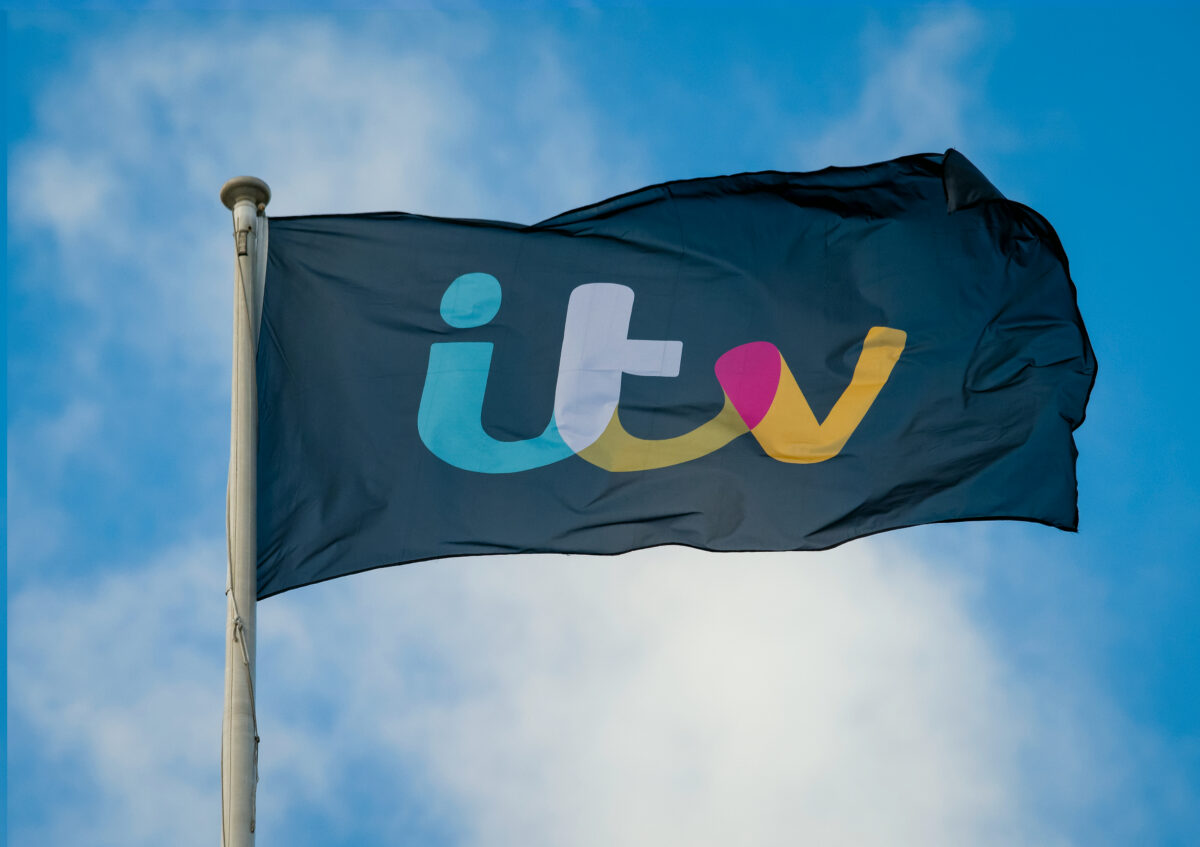 ITV boss Dame Carolyn McCall has blamed the government's lack of initiatives to revive the economy for its ad sales plunging in recent months, depicted here ITV's flag with logo in centre