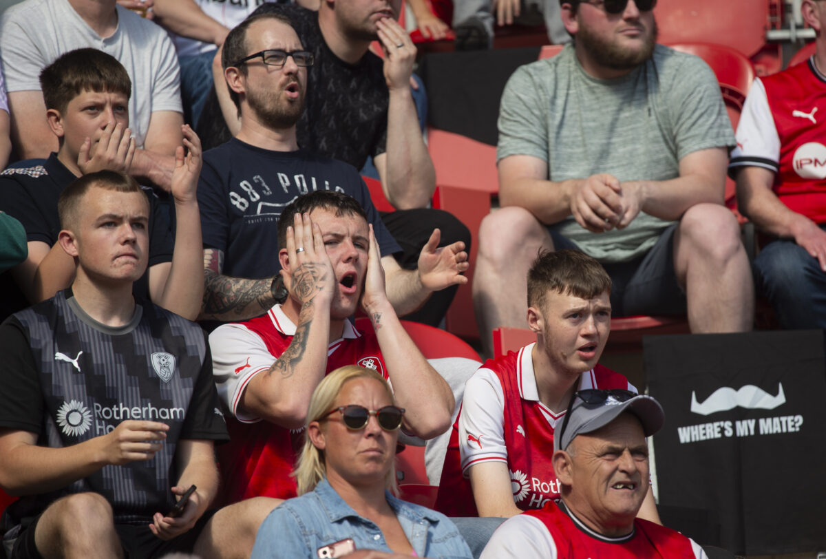 Movember has teamed up football clubs in high male suicide rate areas to turn empty stadium seats into reminders for world suicide prevention day, depicted here with fan's reactions