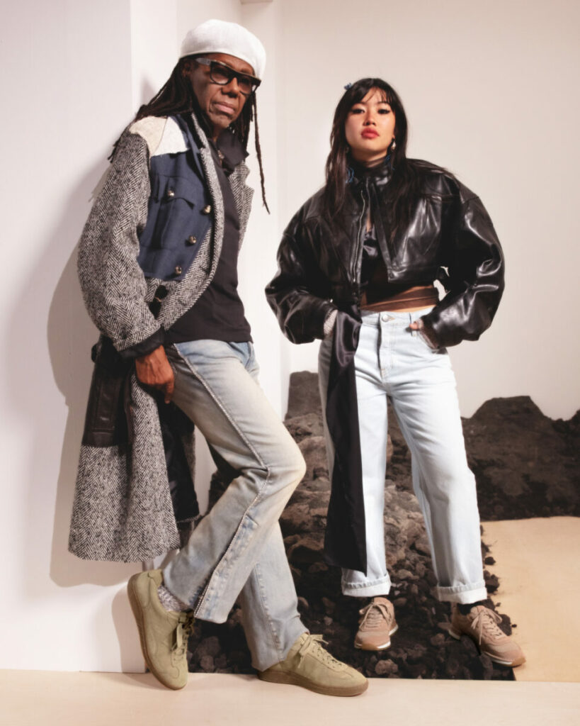 Shoe brand Clarks has partnered up with two music talents for its AW23 campaign, as part of its mission to move forward and drive social progress, depicting Nile and Bee here