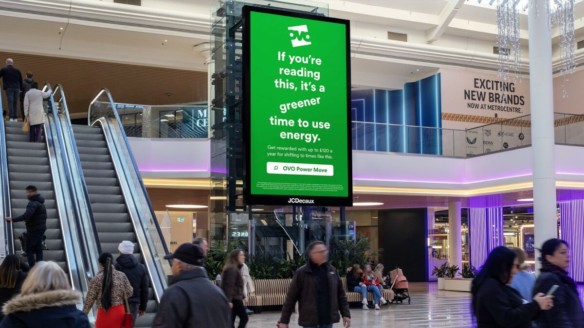 Energy company OVO is harnessing real-time data from the National Grid solely to power its latest innovative DOOH campaign, scheduled for when the grid is greener, here depicting the ad