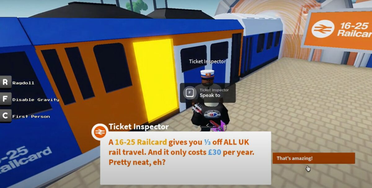 National Rail has immersed itself in the virtual gaming universe of Roblox with a branded transport system in a first-of-its-kind initiative for the gaming world, depicted here