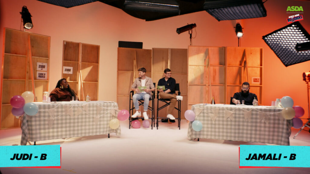 Asda is continuing its quest for a #foodrevolution by partnering with Sky TV's Never Mind the Buzzcocks for a taste test, to showcase its food quality, depicted here.