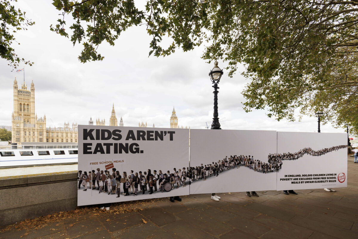 Campaigners have teamed up with Weber Shandwick to recreate an iconic political ad to urge MPs to widen access to free school meals, depicted here