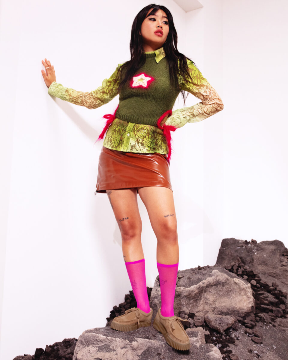 Shoe brand Clarks has partnered up with two music talents for its AW23 campaign, as part of its mission to move forward and drive social progress, here depicting Bee.