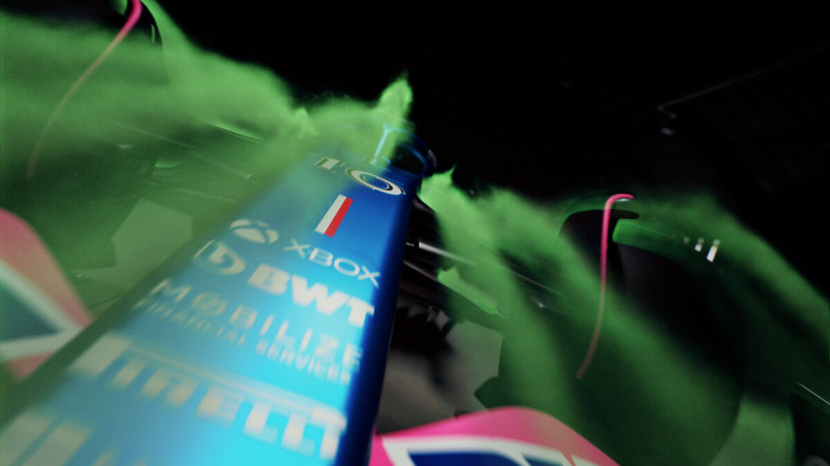 Xbox is celebrating being the new Official Console Partner of the BWT Alpine Formula 1 racing team with a global social media campaign, here depicting a close up of the Alpine car