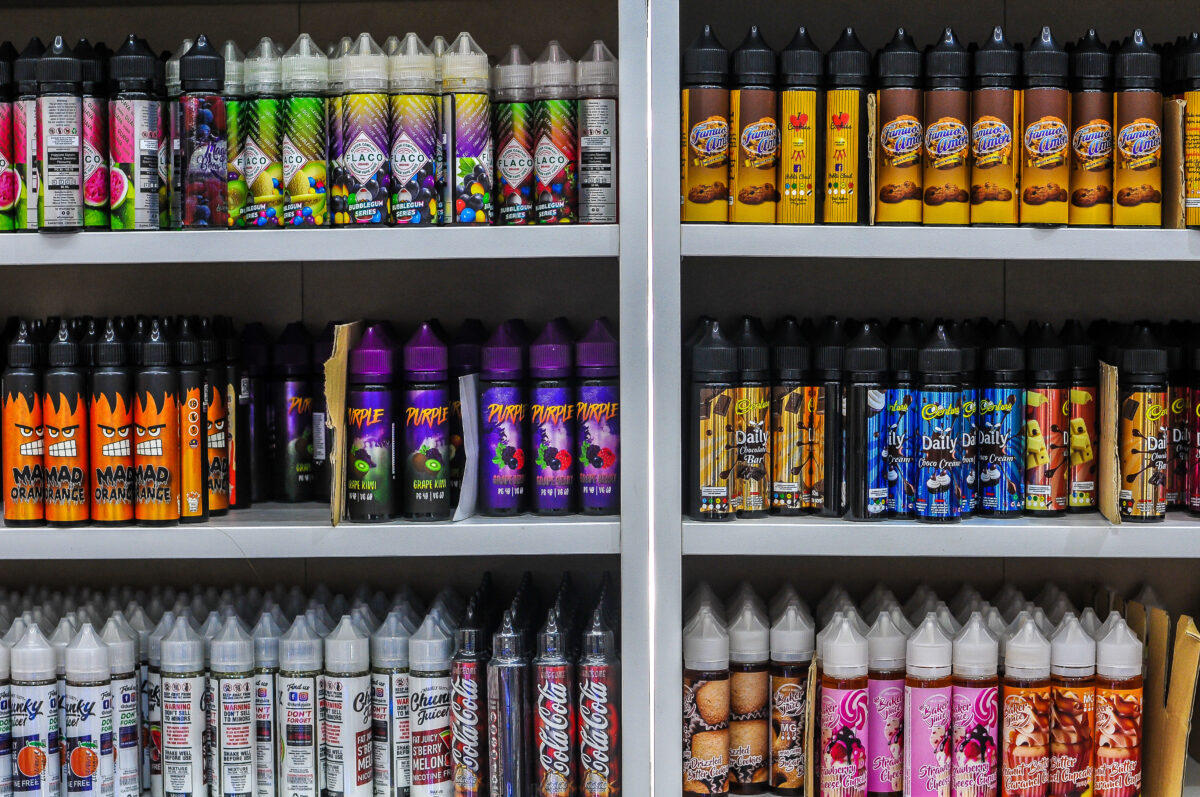 A Labour MP has called for the ban of marketing vapes with brightly coloured packaging and branding, in an aim to 'protect children from addiction', here depicting fruity vapes, named of major food brands (such as Coco Cola)