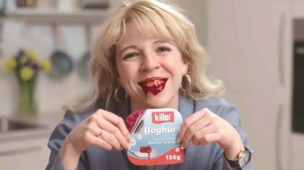 An ad by vegan charity Viva! has been banned by the ASA for being 'bloody and gory', as it featured a woman eating a 'blood and offal' yoghurt, depicted here