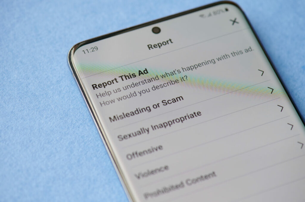The government have passed a controversial Online Safety Bill aimed at making social media firms more responsible for users' safety on their platforms, here depicting scam ads