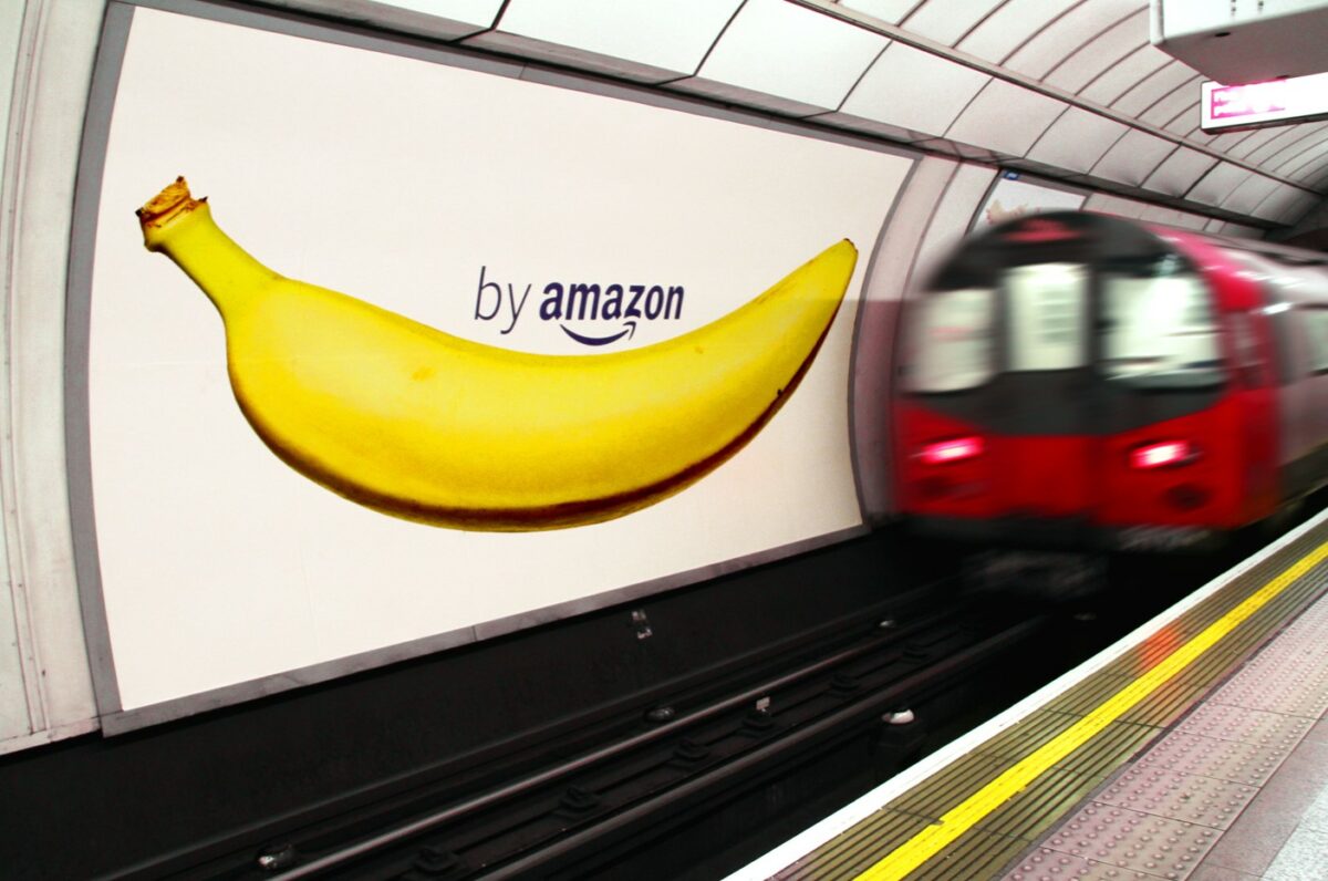 Amazon is celebrating its private label brand to the first time to customers, with a series of OOH tube takeovers, highlighting its range of products, depicted here