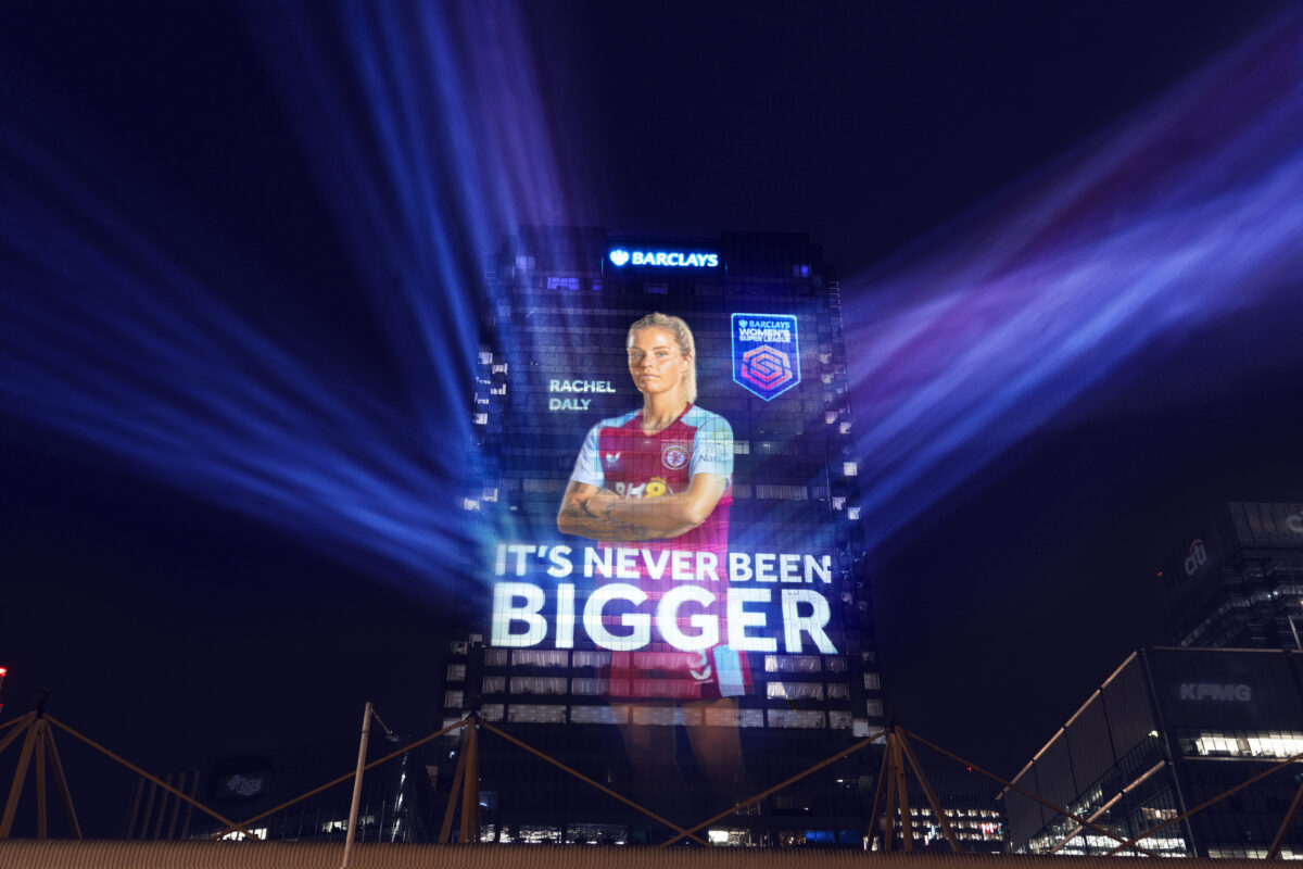 Barclays has projected 12 leading football players onto its global headquarters to celebrate the start of Barclay's Women's Super League. 