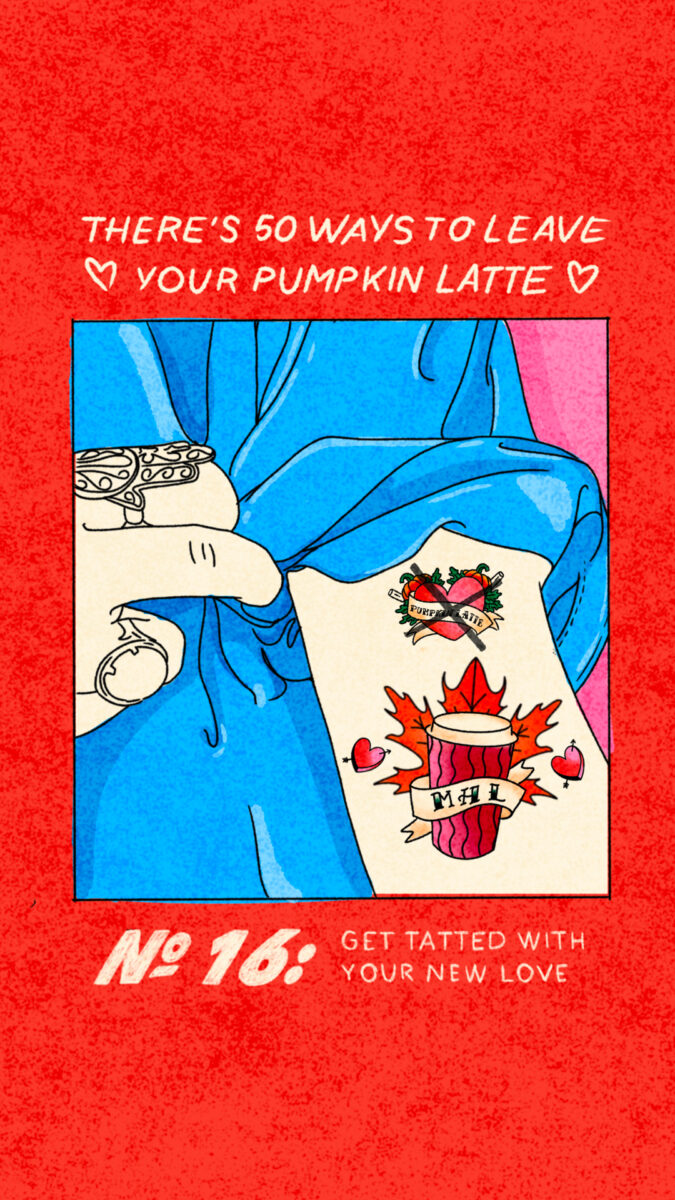 Costa Coffee is ditching the pumpkin spice latte in favour of a new flavour with a series of creatives in rebellion against the autumnal-coded drink, a creative depicted here.