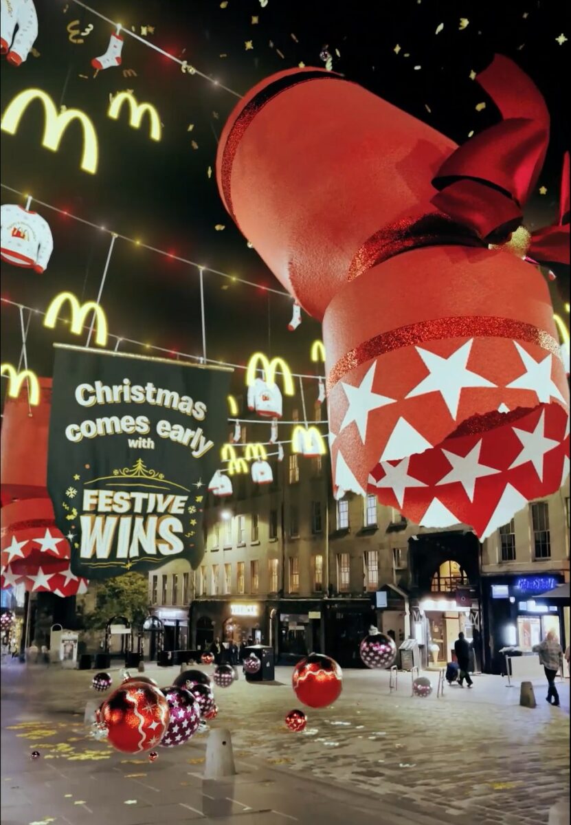 Christmas has come early with McDonald's as it becomes the latest brand to join the faux out-of-home (FOOH) trend with its new festive ad, here depicting festive crackers bursting on a high street to reveal a green banner showing the campaigns name