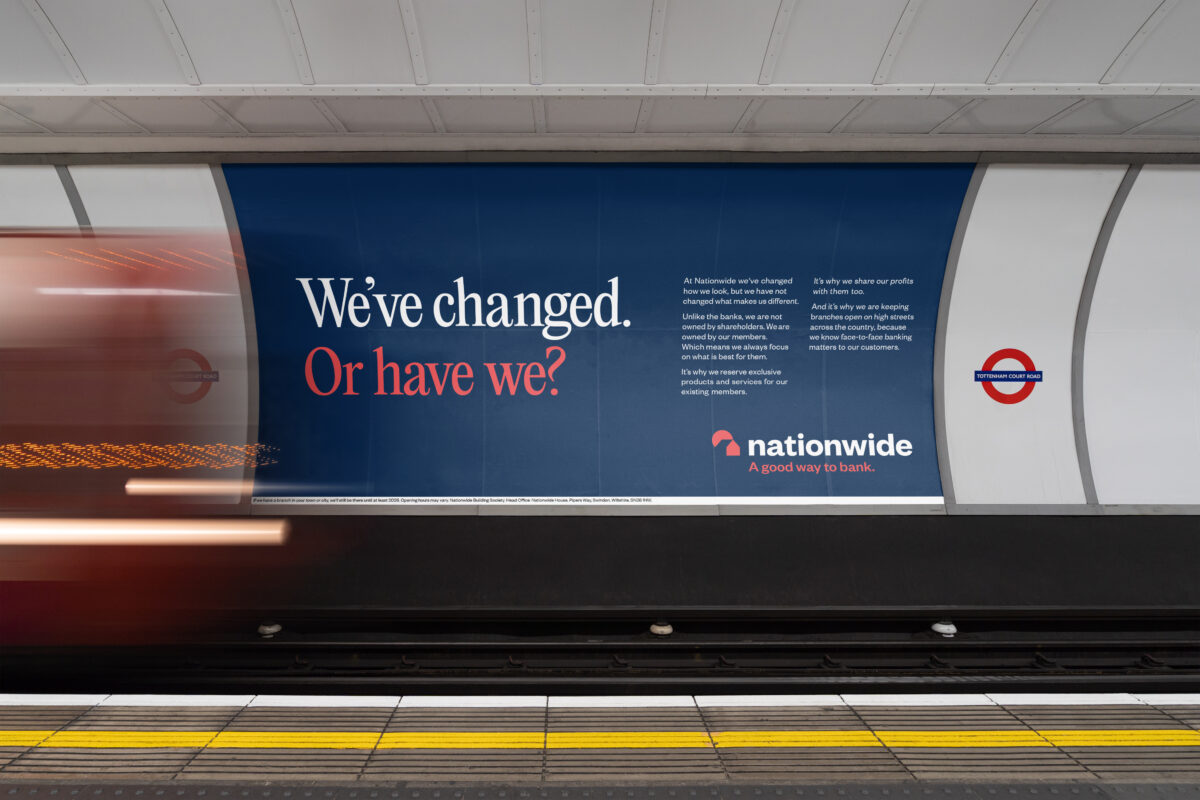 Nationwide Building Society is promising it's 'a good way to bank' in a brand refresh campaign that has enlisted the help of Hollywood star Dominic West, the OOH depicted here