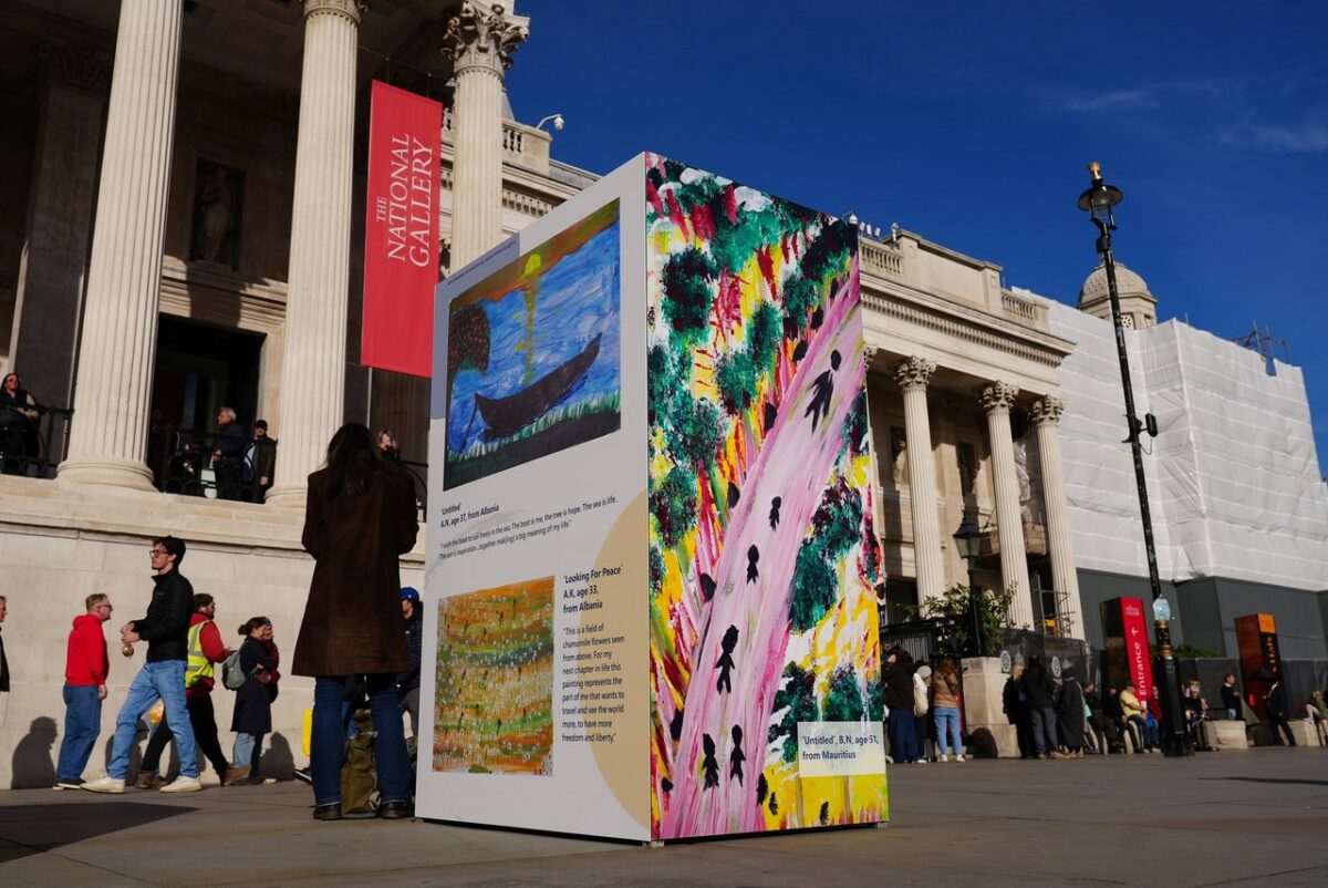 Wunderman Thompson has partnered with charity Hestia to illuminate the realities of modern slavery through the sixth year of their 'Art is Freedom exhibition', here depicting the exhibition in front of the National Gallery 