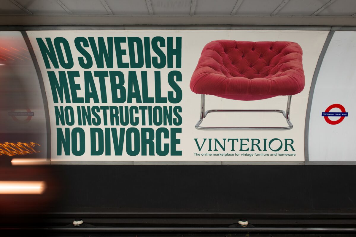 Pre-loved online furniture marketplace Vinterior is saying goodbye to 'fast furniture' in a campaign embracing furniture that 'lasts for generations', billboard featured in text depicted here.